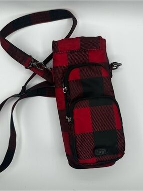 LUG Huggie Water Bottle Bag Buffalo Check BCR Red & Black Plaid Crossbody Belt